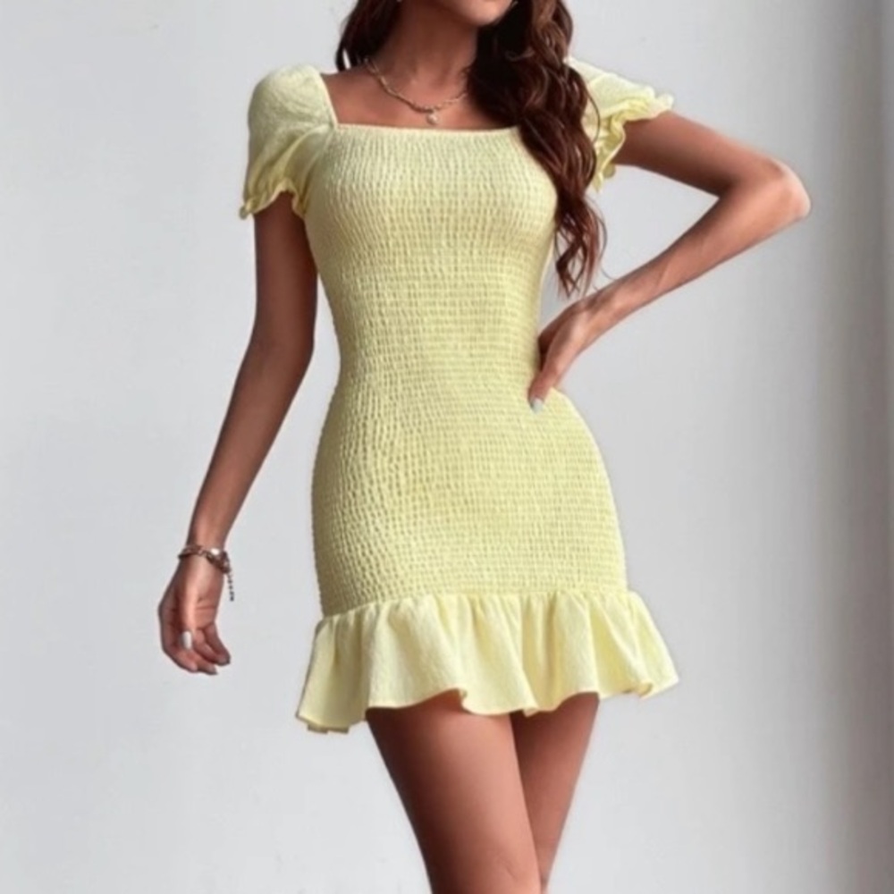 Zara Mini Ruffles Short Sleeve Yellow Cocktail Dress S